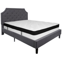 Flash Furniture SL-BMF-15-GG Brighton Queen Size Tufted Upholstered Platform Bed in Dark Gray Fabric with Memory Foam Mattress